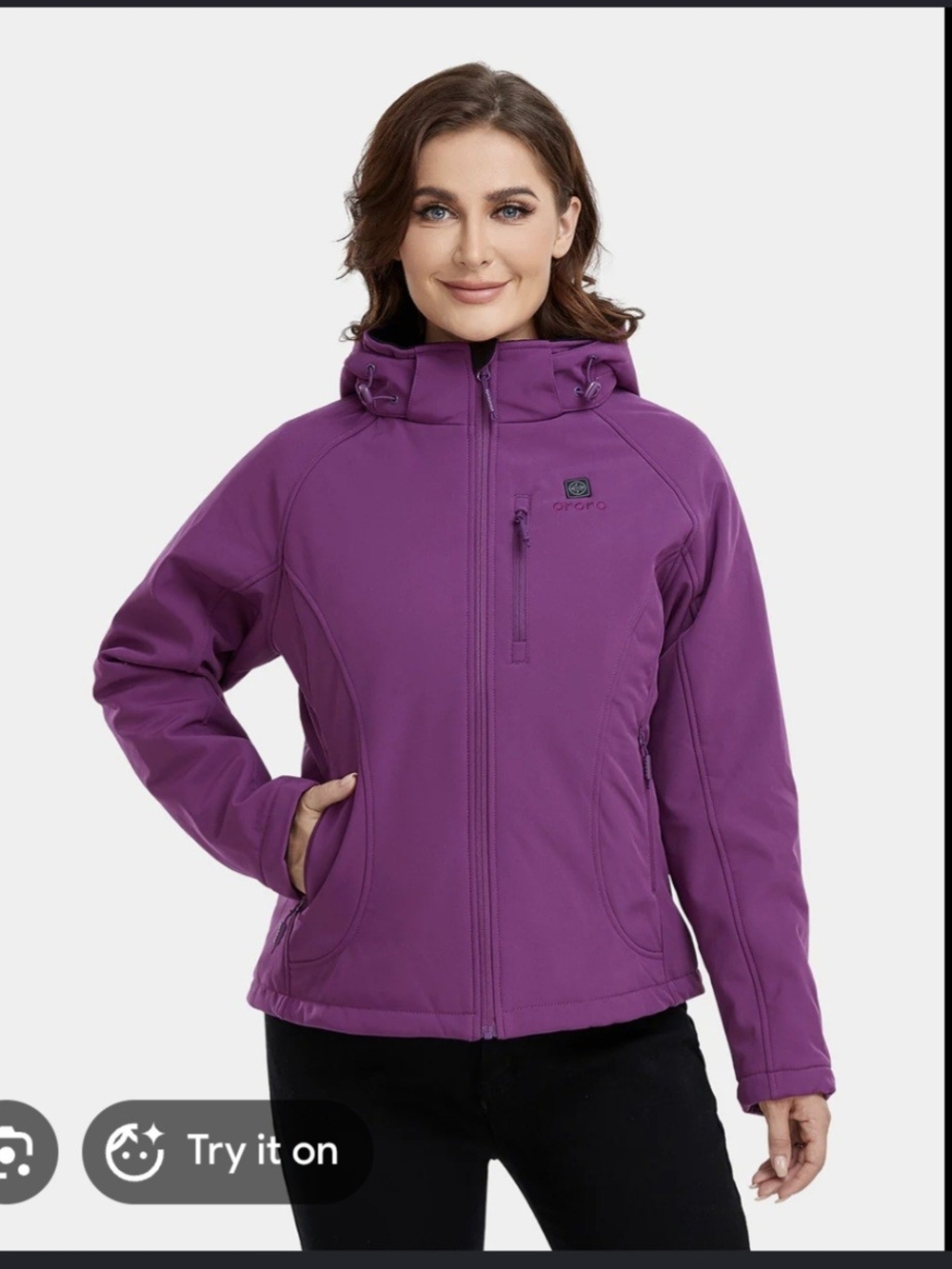 ORORO heated women's Purple Softshell Jacket with Hood